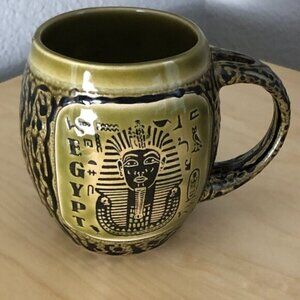 P.S. Industrial Moss Green Tutankhamun & Hieroglyphics Carved Egyptian Mug
